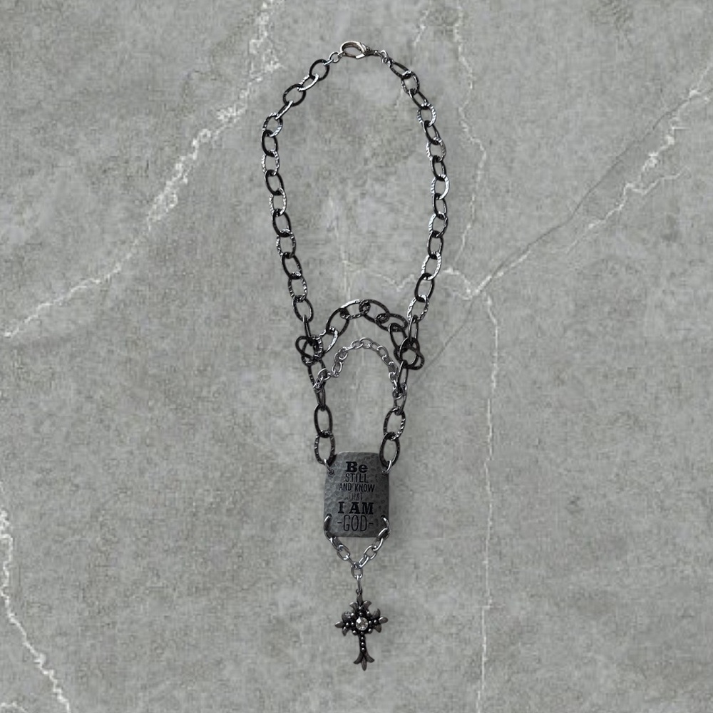 Be Still & Know That I am God Psalm 46:10 Necklace Silver Toned 36 inches